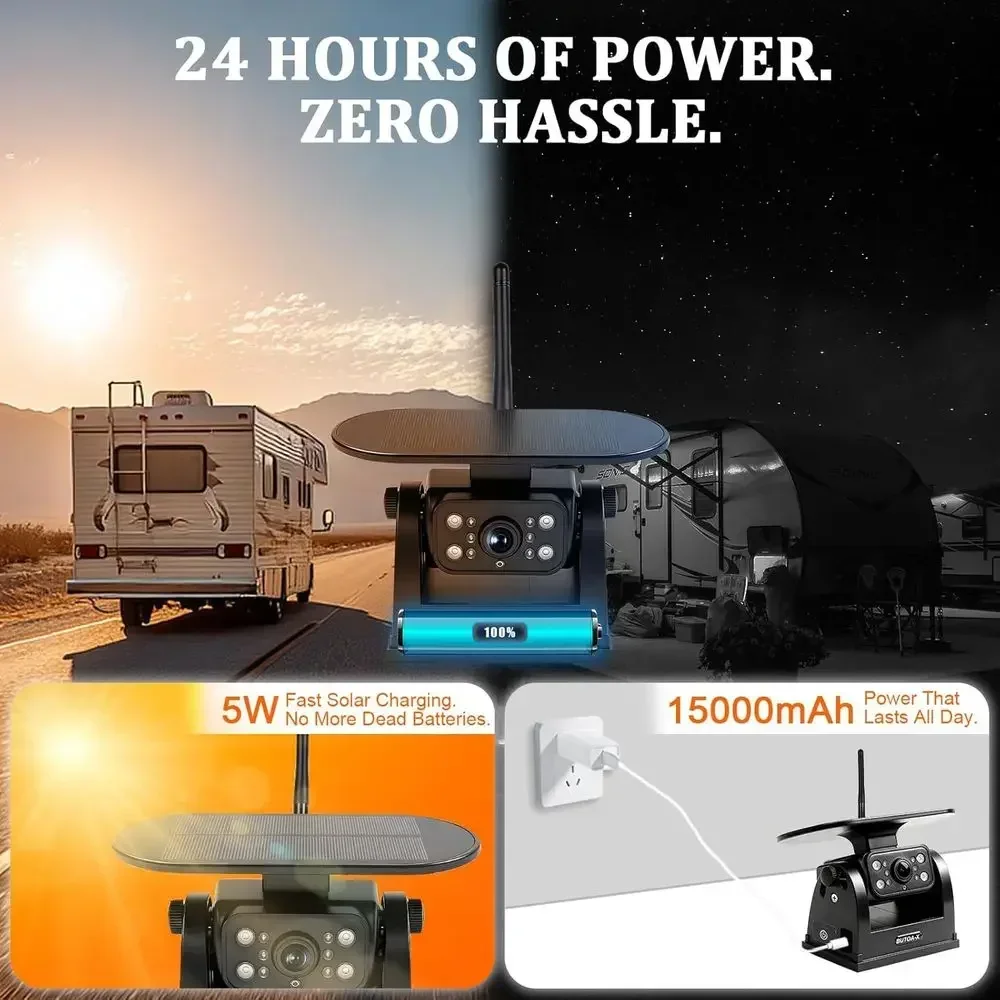 X5 Magnetic Solar Wireless Backup Camera with 5" HD Monitor, 1-Min Zero-Install for RV Truck Trailer, 320ft Signal Range, 15000m view 3