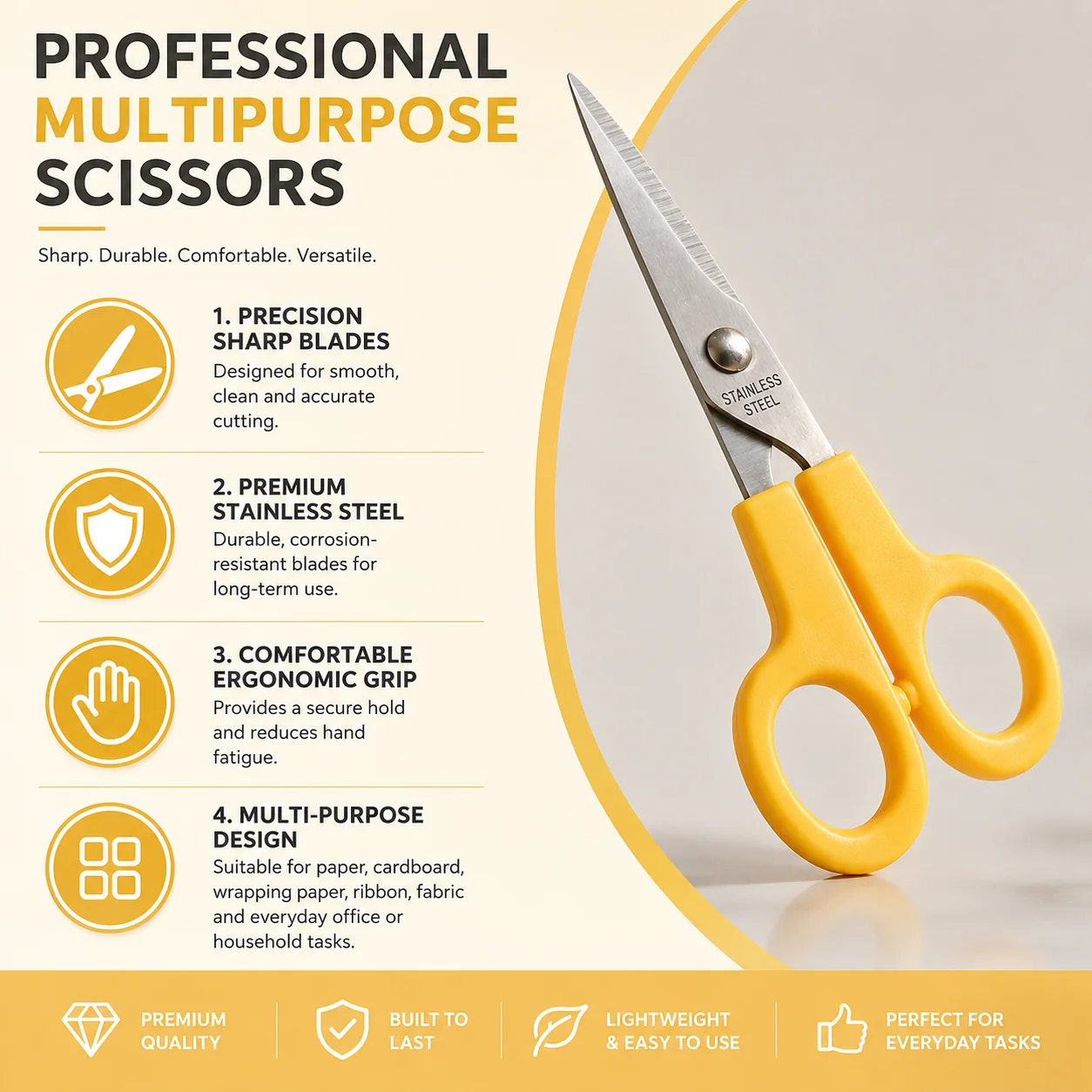 Professional Multipurpose Office Scissors Stainless Steel Sharp Paper Craft Scissors for Home School Gift Wrapping DIY Office Su