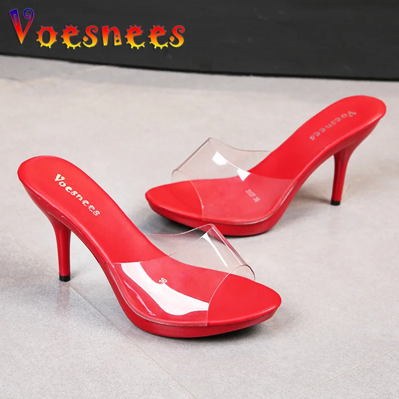 Candy Color Woman Wedding Shoes Sandals 2022 Nightclub Sexy High Heels 9cm Slides Slippers Heels Waterproof Sandal Summer Pumps