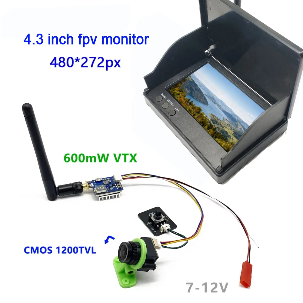 

5,8G 40-канальный видеопередатчик VTX Pit/600 мВт TS5823 Pro и камера CMOS 1200TVL с 4,3-дюймовым ЖК-монитором FPV, экраном 480*272 пикселей