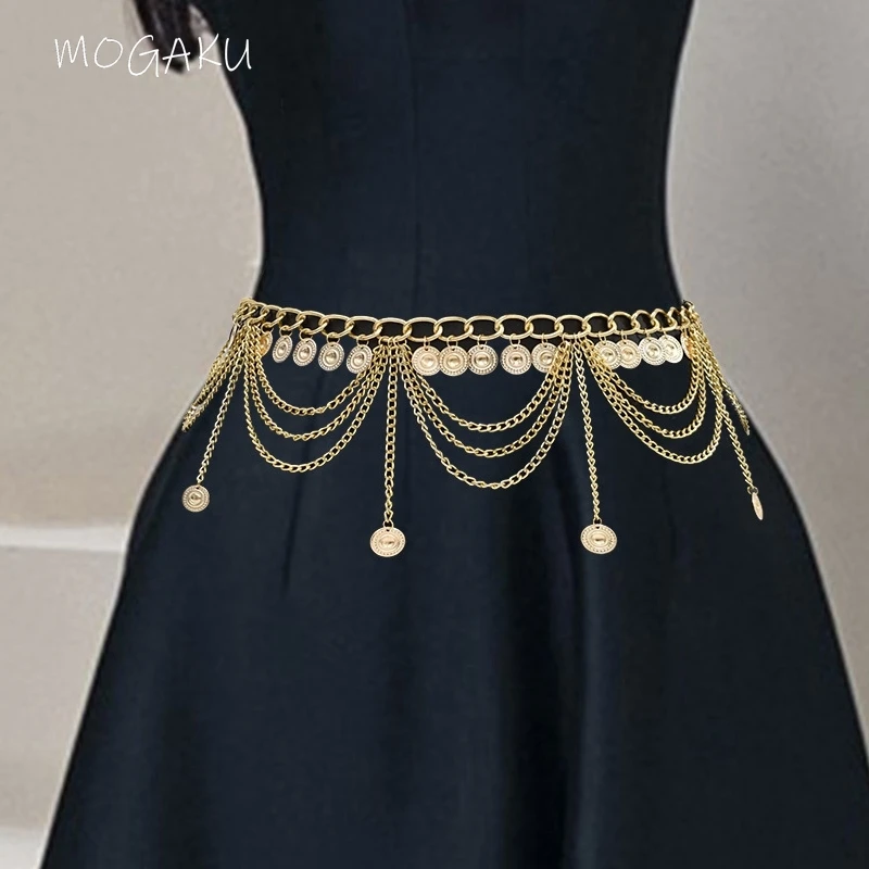 

MOGAKU Fashion Multilayer Metal Coin Tassel Belly Waist Body Chains for Women Party Dress Gold Color Accessories Jewelry Trendy