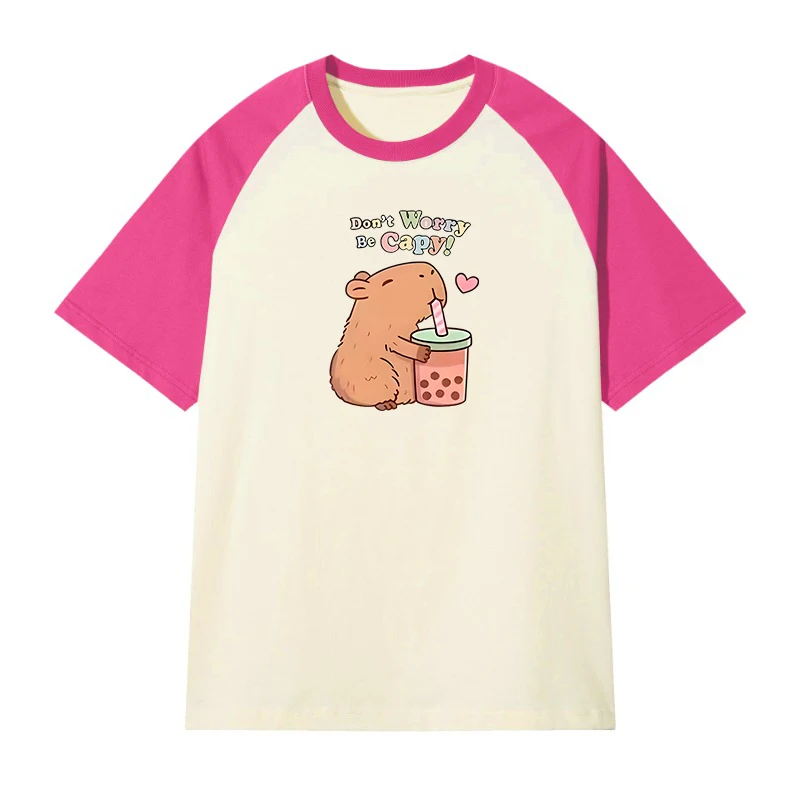 Summer Girls 100% Cotton T-shirts Japanese Cartoon Tees Adorable Breathable Color-Block Top for Kids 3 4 5 6 7 8 9 10 11 12 Year