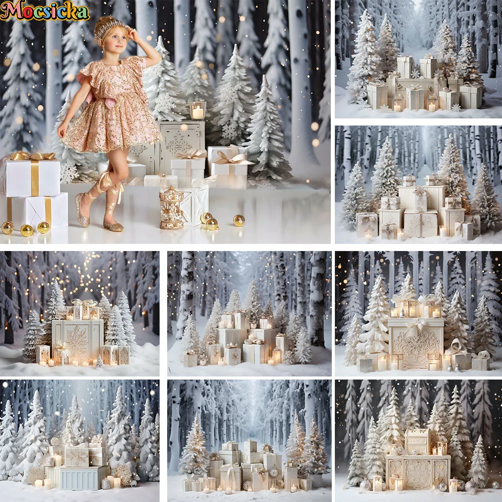 

Mocsicka Winter Frozen Pine Trees Farm Background Christmas Gift Gold Shiny Photobooth Backdrop Studio Photography Backdrop Prop