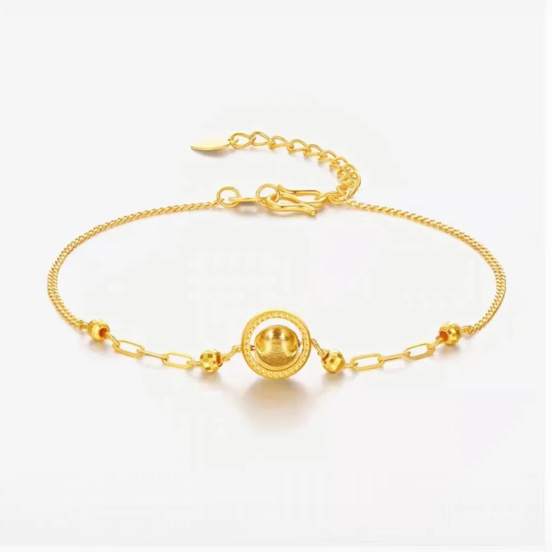 

24K Gold Women's Lucky Bead Bracelet | AU999 Pure Gold, engraved beads, enamel - accented, flexible, auspicious & elegant
