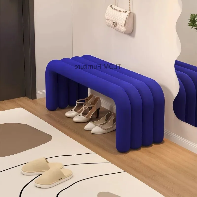 Bench Geometric Design, - with Entryway Upholstered Modern Bench Shoe Open Minimalist Storage for Tube Living Room Bedroom