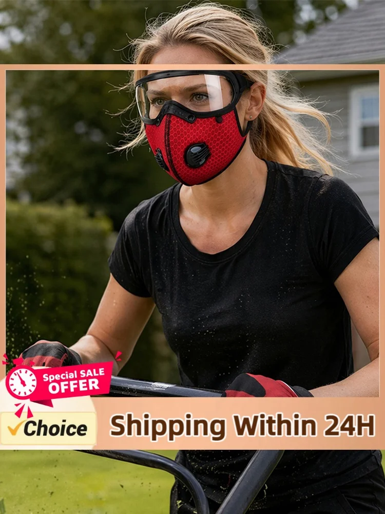 Reusable Carbon Filter Dust Mask with Adjustable Goggles & 10Pcs Filter Protective Cycling Facemask Dustproof for Woodworking