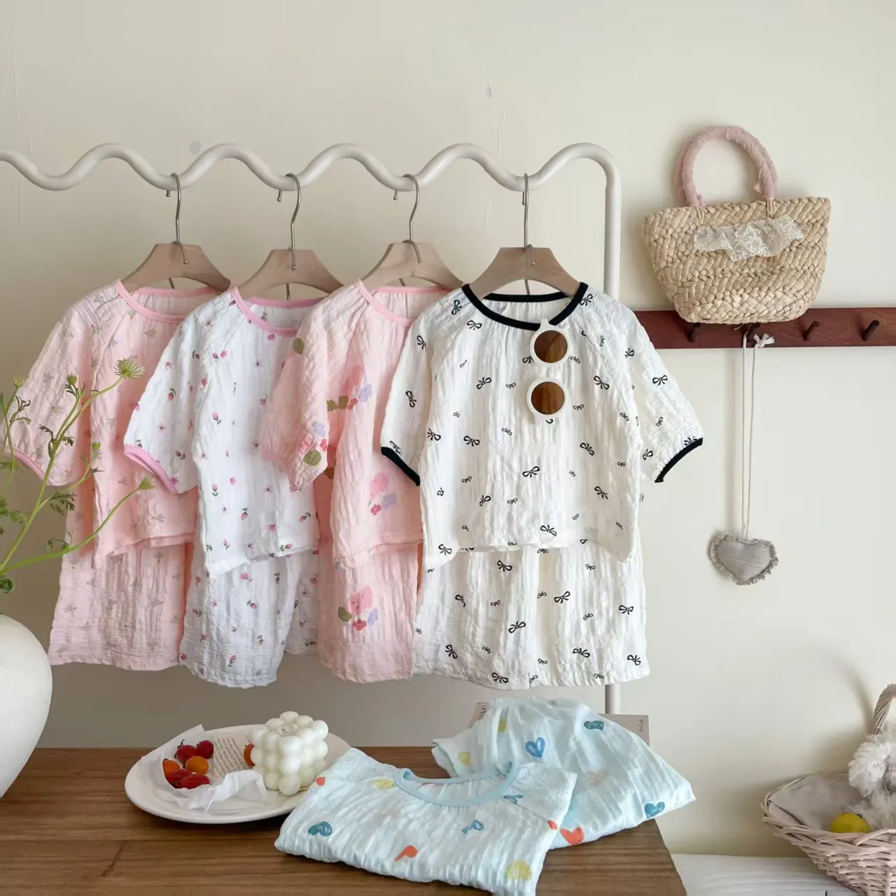 Frühling Atmungsaktive Kinder Nachtwäsche Sets 0-7Y Kinder Mädchen Gedruckt Homewear Pyjama Sets Sommer Gaze Stoff Weiche Täglichen Loungewear – Detail 12