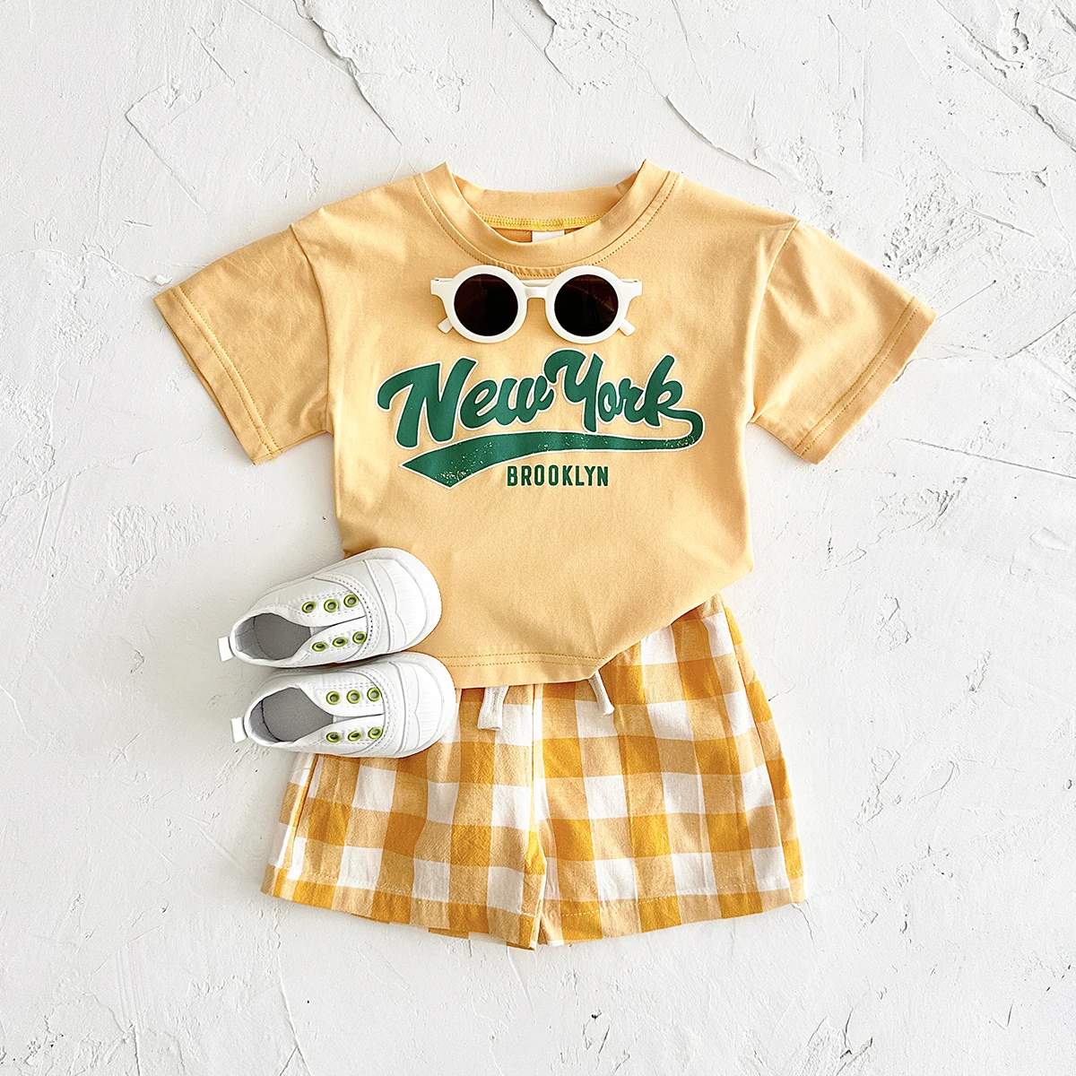 Newborn Boys Baby Clothing Set Girls Casual 2Pcs Letter Printed Short Sleeved T-shirt+Checkered Shorts infant Outfit 0-3Y