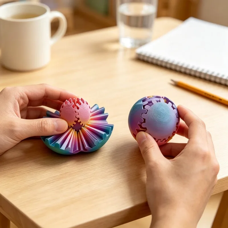 Stress Relief 3D Printed Gear Spin Ball PLA Eco Friendly Fidget Toy Rotatable Desktop Ornament Anxiety Relief Birthday Gift
