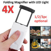 1/2/3PCS 4X Reading Magnifying Glass Foldable Pocket Handheld Microscope Jewelry Loupe with LED Light Illuminated Magnifiers