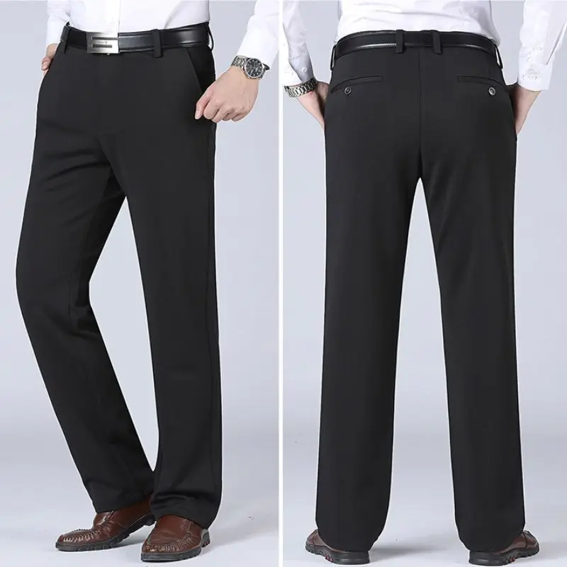 

Мужские повседневные брюки Slim Fit из смесового хлопка, черные, прямого кроя, со средней посадкой, для осени и весны, модные, для работы
