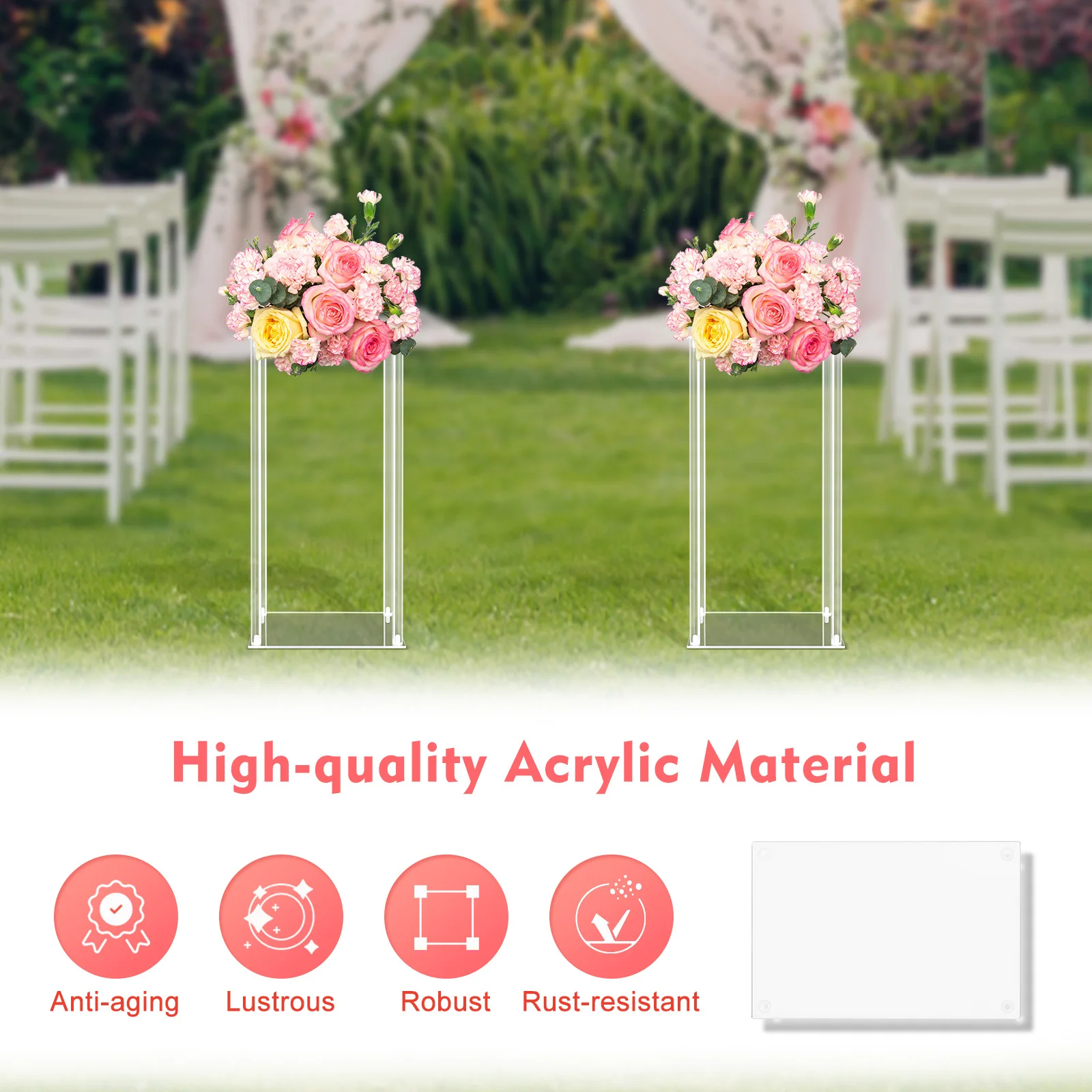 10Pcs Acrylic Clear Flower Floor Stand Table Centerpiece Geometric Column Wedding Flower Stand Party Display Decor 30*20*60cm