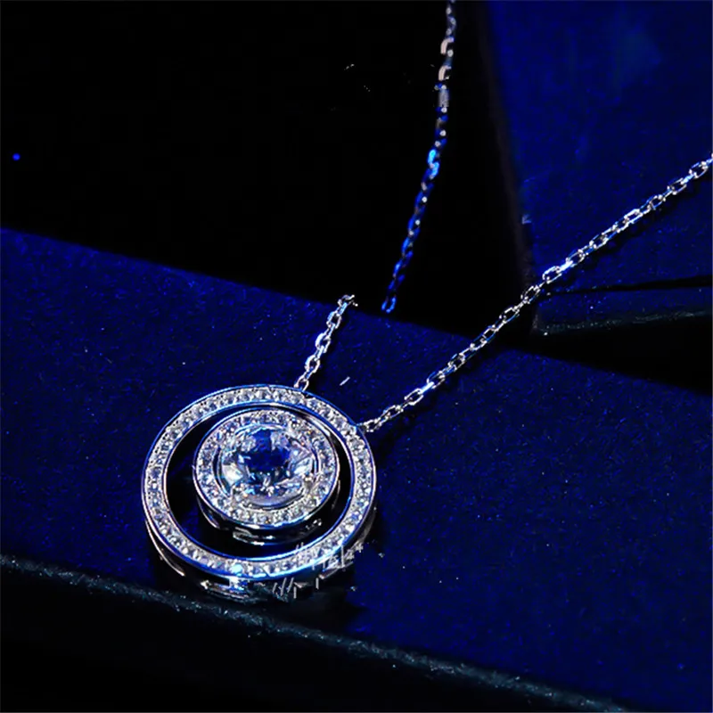 CC Pendant Necklace for Women Sterling Silver Color Round Cubic Zirconia Stone  A Two-wear Clavicle Chain Fine Jewelry CCN718