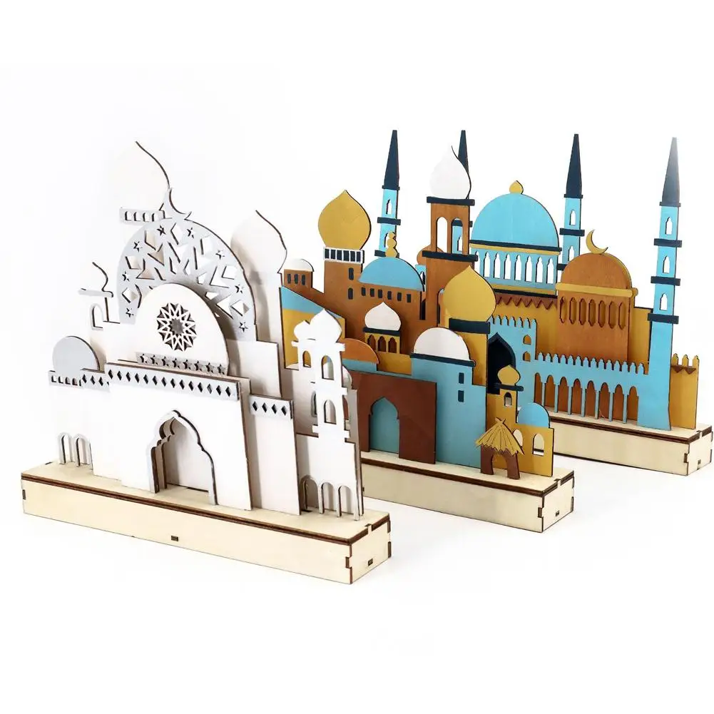 Led drewniany Ornament do sypialni lampa stołowa dekoracja do domu na Ramadan Eid Mubarak muzułmański Islam Eid dekoracja z drewna na imprezę