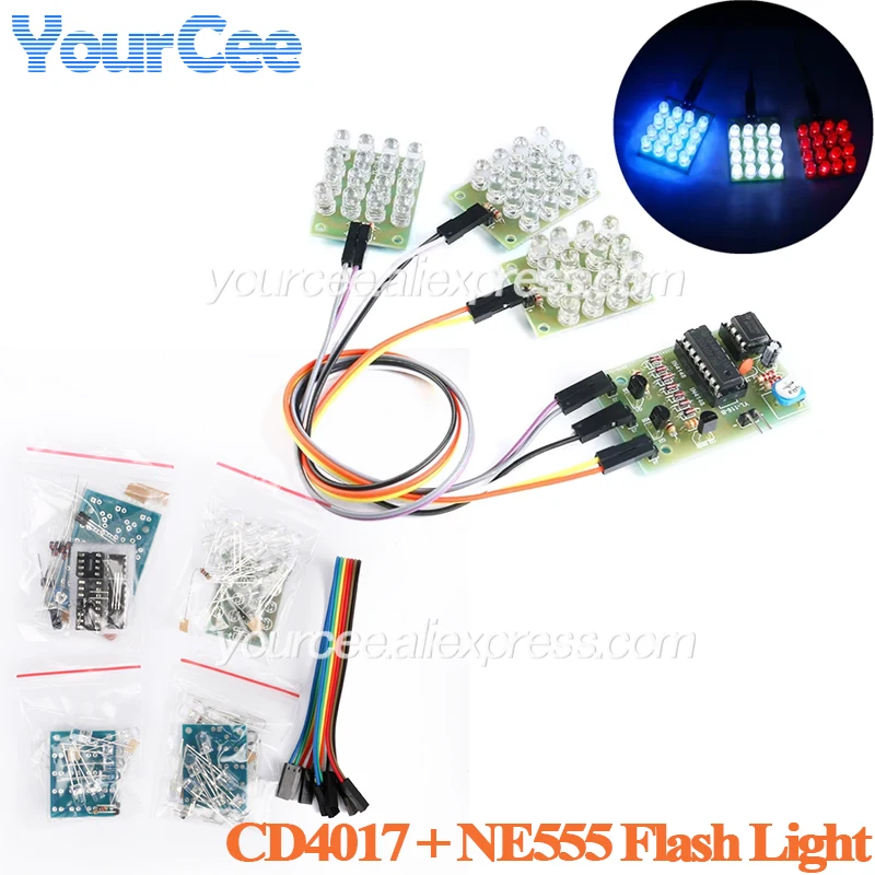CD4017 + NE555 Flash Light Explosion-flashing LED Suite Self DIY Learning Electronic Kit Strobe Module Production Design
