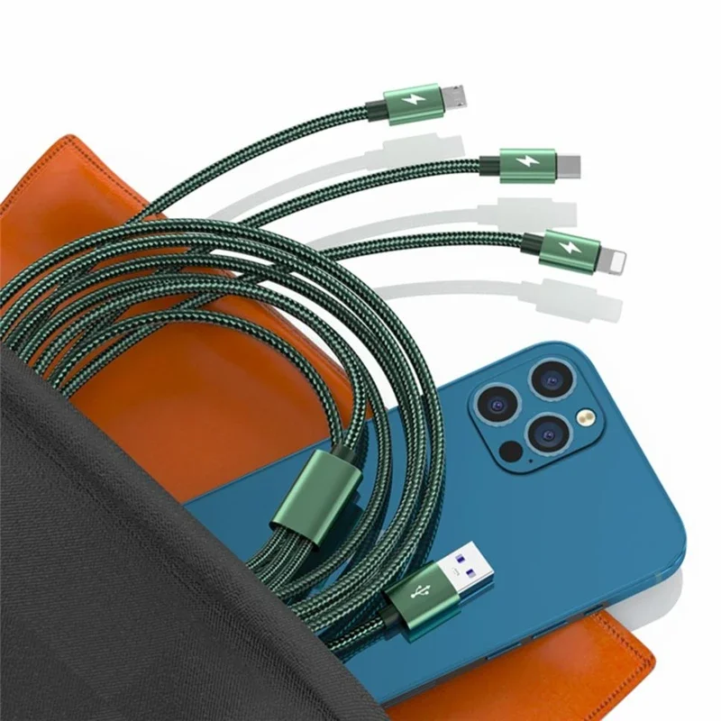 3 in 1 5A Fast USB Charging Cable for iPhone iPad Samsung Huawei Xiaomi Honor Redmi POCO OPPO Realme Moto Universal Charge Cable