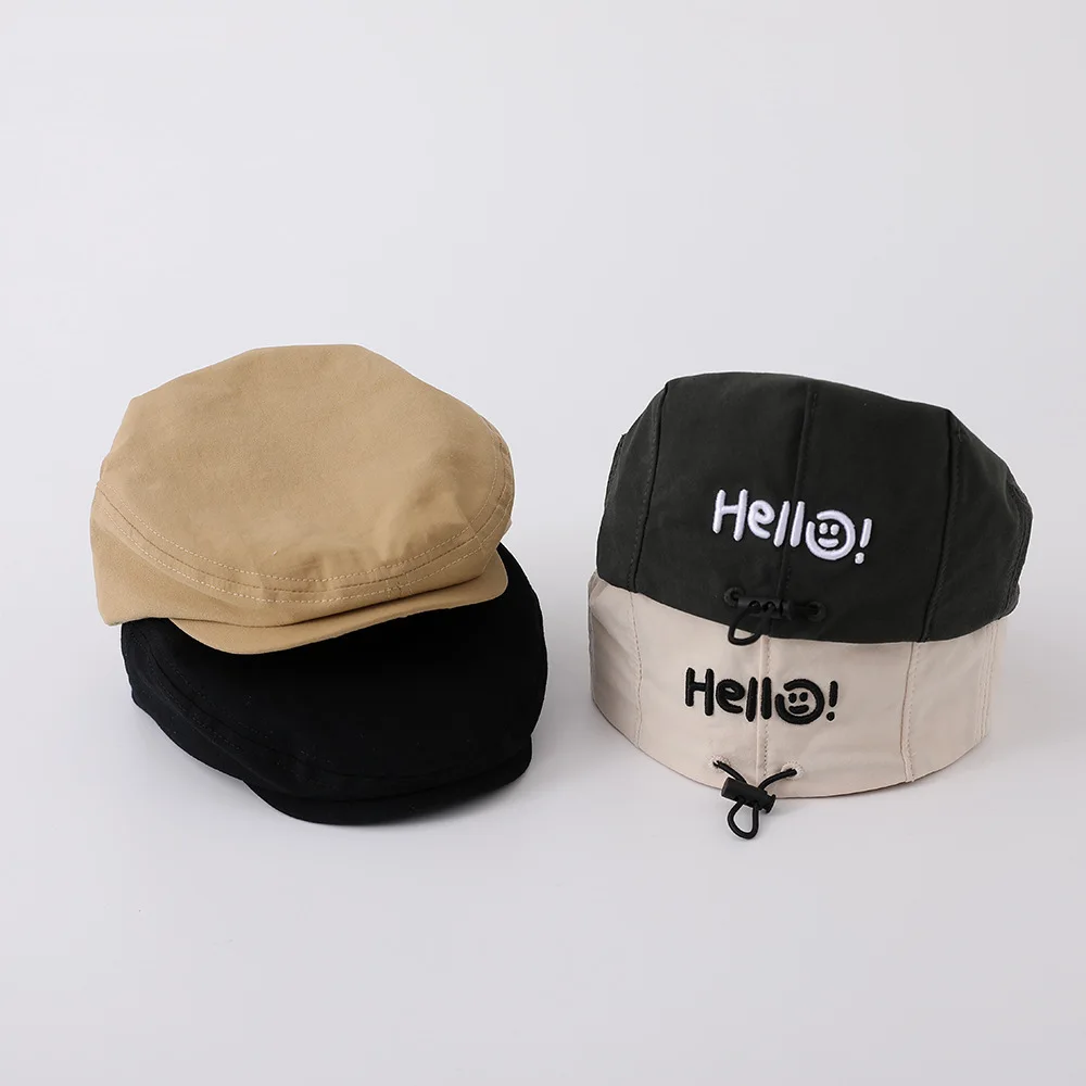 Letter Embroidered Beret Hat for Baby Solid Color Hip Hop Toddler Artist Painter Cap Spring Summer Cotton Kids Newsboy Caps