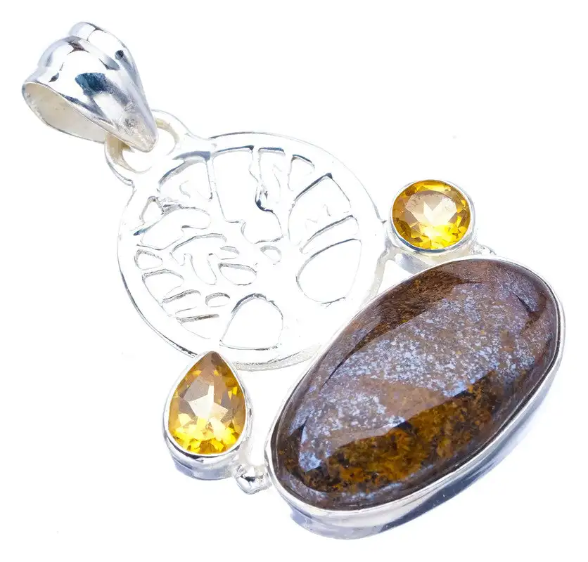 StarGems Bronzite Citrine TreeHandmade 925 Sterling Silver Pendant 1.5