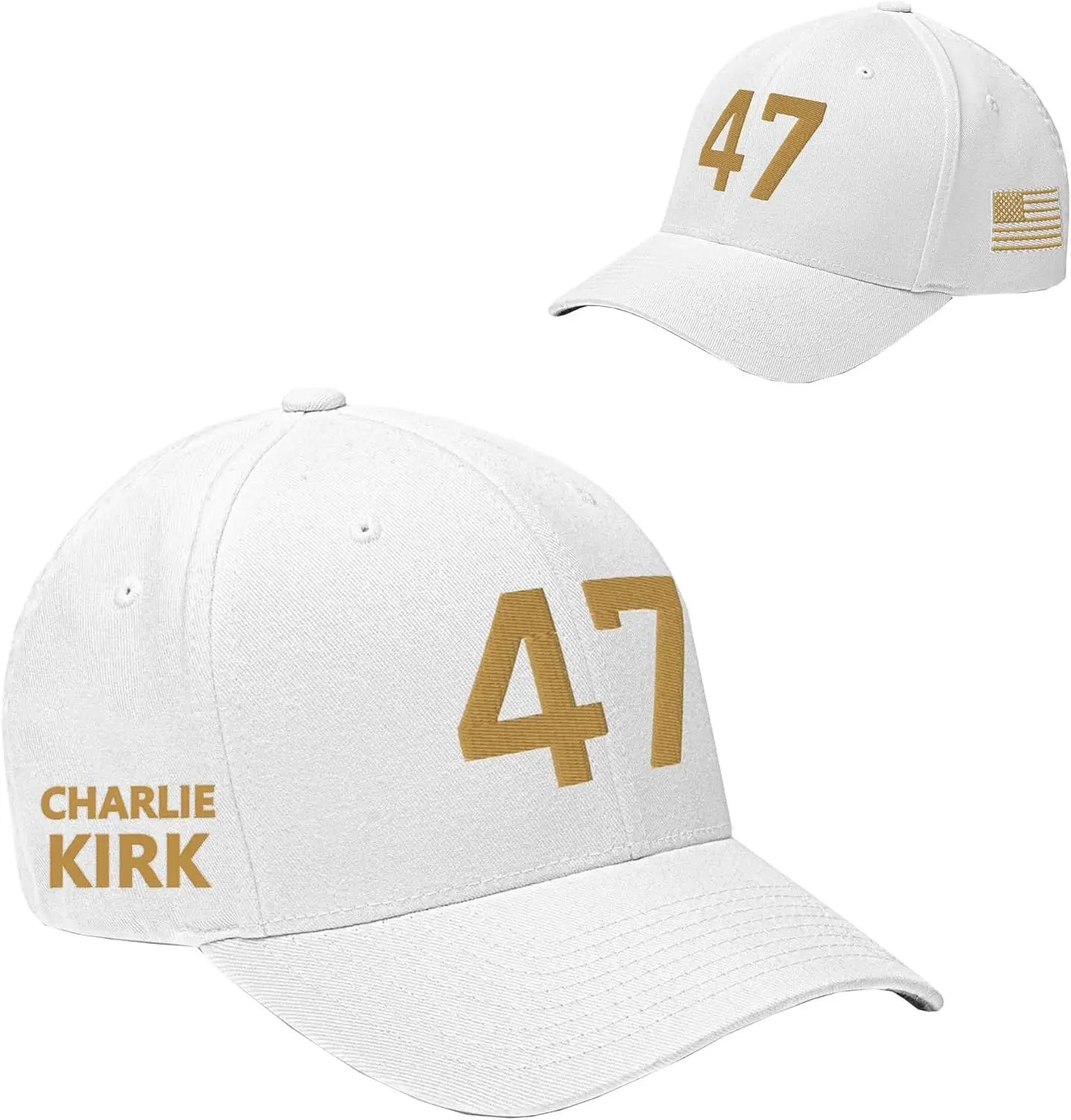 قبعة تشارلي كيرك مطرزة بالذهب الولايات المتحدة الأمريكية 47 قبعة بيسبول للرجال والنساء قبعات هدية الجمهورية باللون الأبيض