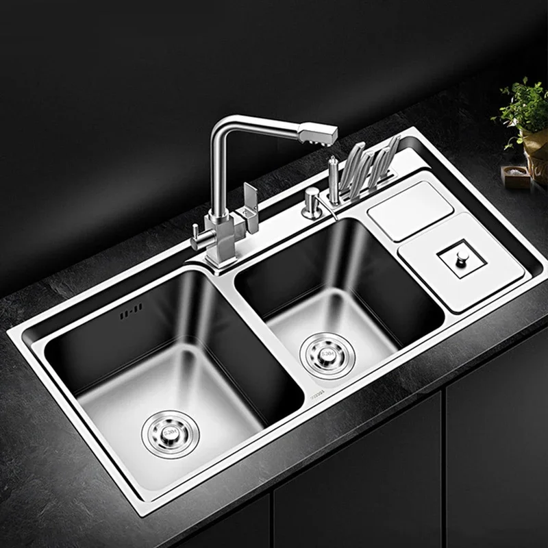 

220mm depth Stainless Steel Thickness Kitchen Sink Double Bowl Above Counter Sinks kitchen sinks stainless steel undermount