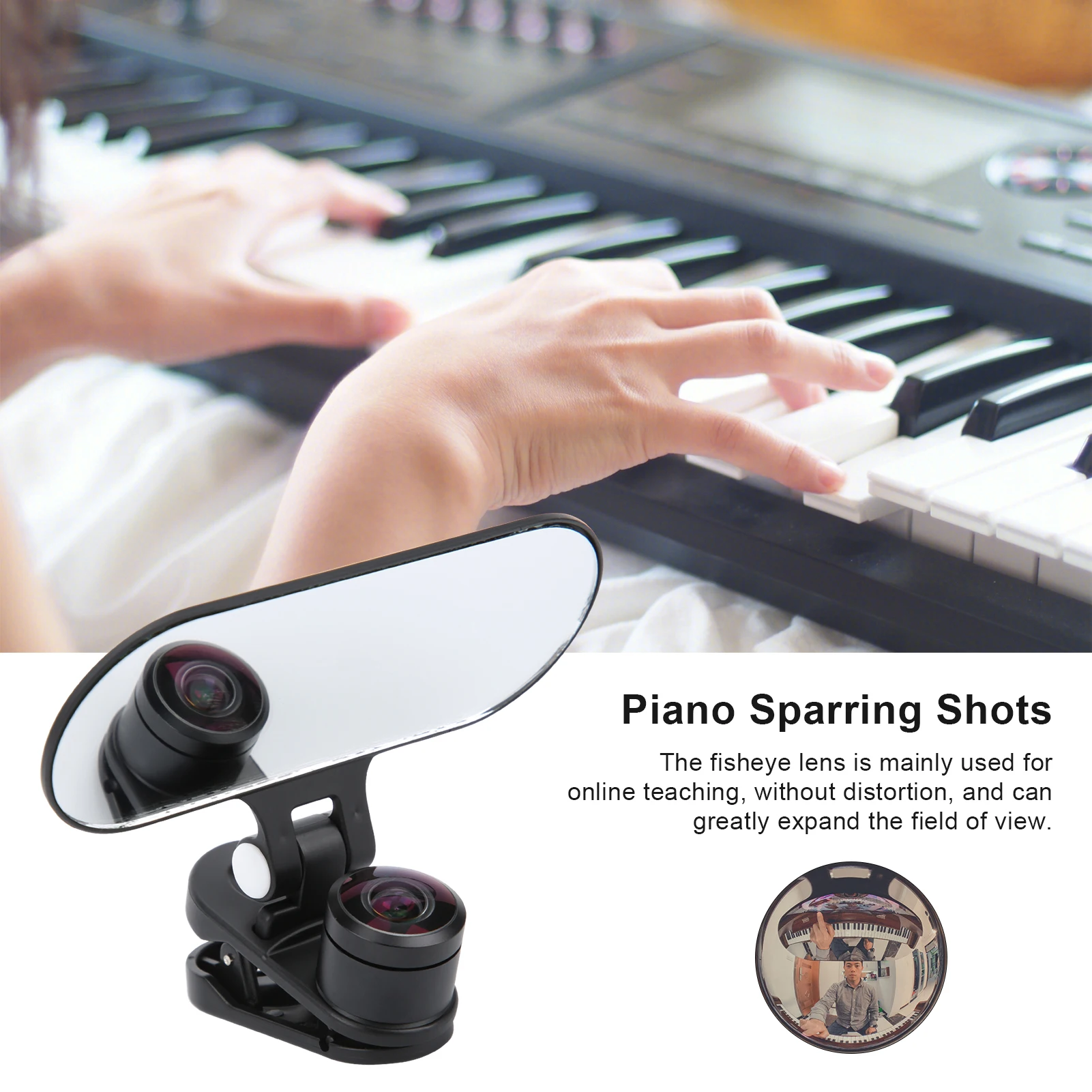 Online Class Lens Black High Quality Easy Using Durable Clip‑on Piano Teaching Dedicated Fisheye Wide‑Angle Overhead Shot Lens