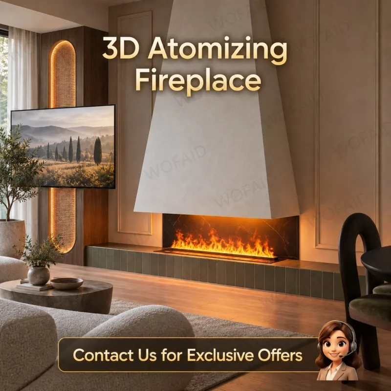 WOFAID 3D Water Vapor Fireplace Insert Electric Realistic Mist Flame Smart APP Remote Control for Living Room Indoor Decor