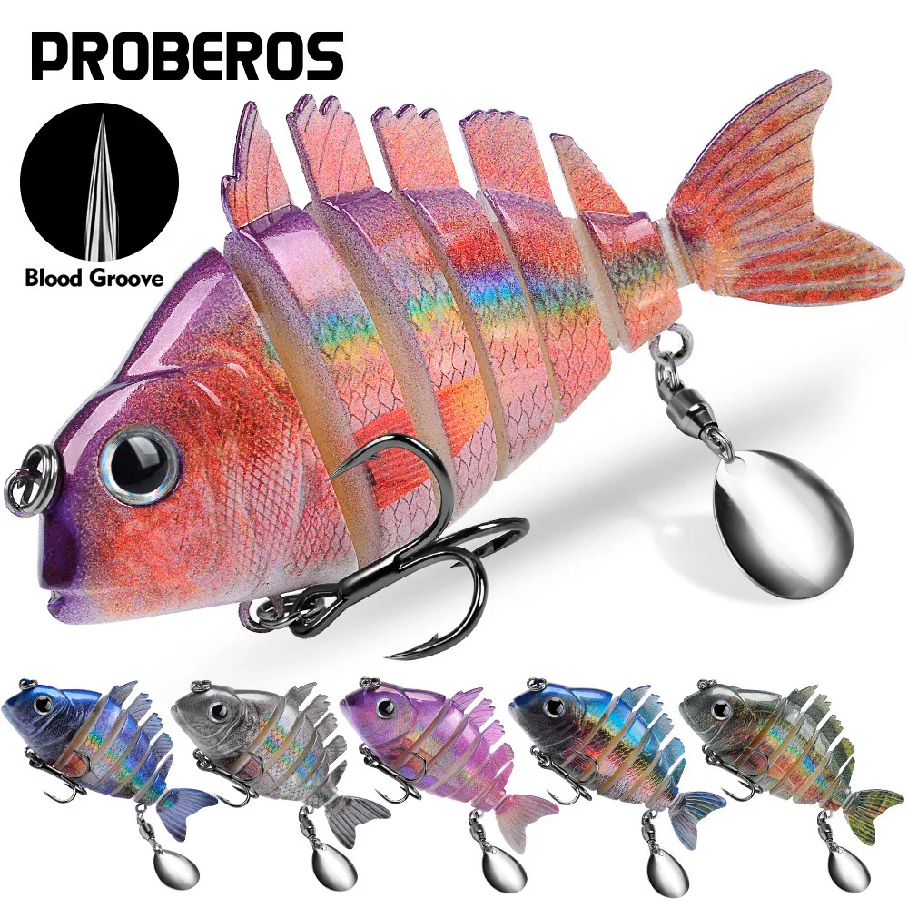 

6-Jointed Fishing Lure With Rotating Flasher – 9cm 24.6g ABS Hard Bait For Sea Bass & Snapper Saltwater Wobble Swimbaits