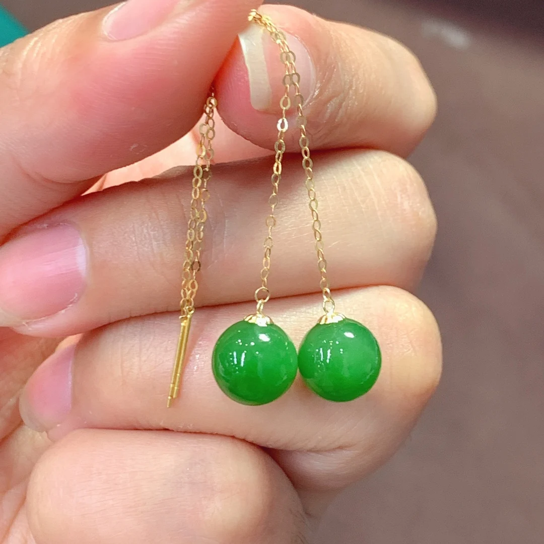 

1Pcs/Lot Natural Jasper Jade Ball Bead Geometric Ear Wire 18K Gold Dangle Earrings Drop Hook Women's Jewelry Bijou Femme