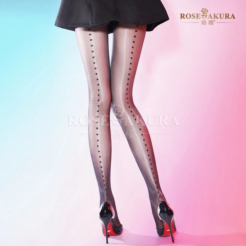 Aurora oil shiny polka dot line sexy open crotch silk stockings, high-density silky smooth and non stripping oil shiny pantyhose