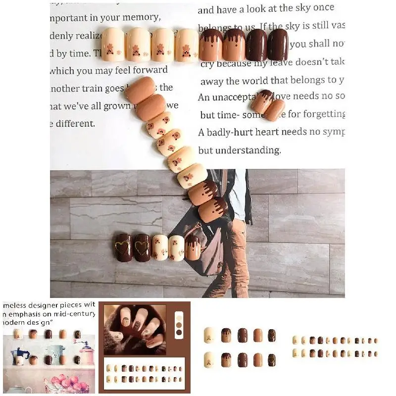 24pcs Short square bear False nails removable Manicure patch