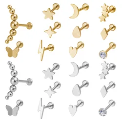 1pc Threadless Lip Rings Labret Monroe Studs Push-in Stainless Steel Helix Conch Cartilage Tragus EarringsPiercing Jewelry 20G