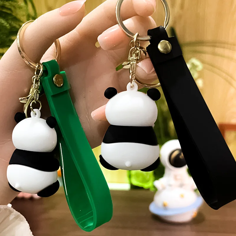 Cute Hold Bamboo Panda Keychain Silicone Giant Panda Schoolbag Doll Pendant Car Keyring Accessories Ornaments Small Gift