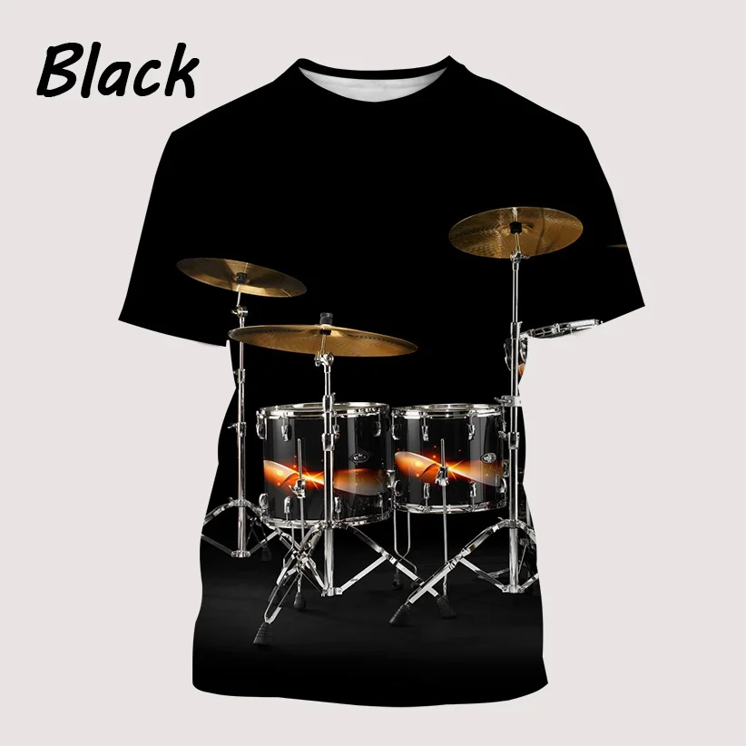 New Fashion Musical Instrument Drum 3D Printing T-shirt Short Sleeve Fashionable Shirt Hip Hop Casual Tops T-shirt