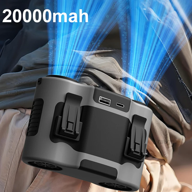 

Портативный вентилятор на пояс с клипсой, мини-вентилятор с USB-зарядкой, подвесной вентилятор для работы на открытом воздухе, двойной выход воздуха, вентилятор на пояс с аккумулятором 20000 мАч