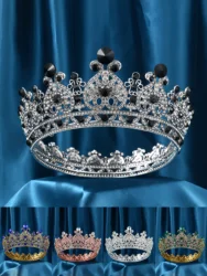 Vintage Silver Color Tiaras Crystal Round Big Crown Bridal Crown Tiara Wedding Queen Crown Hair Jewelry Bride Hair Accessories