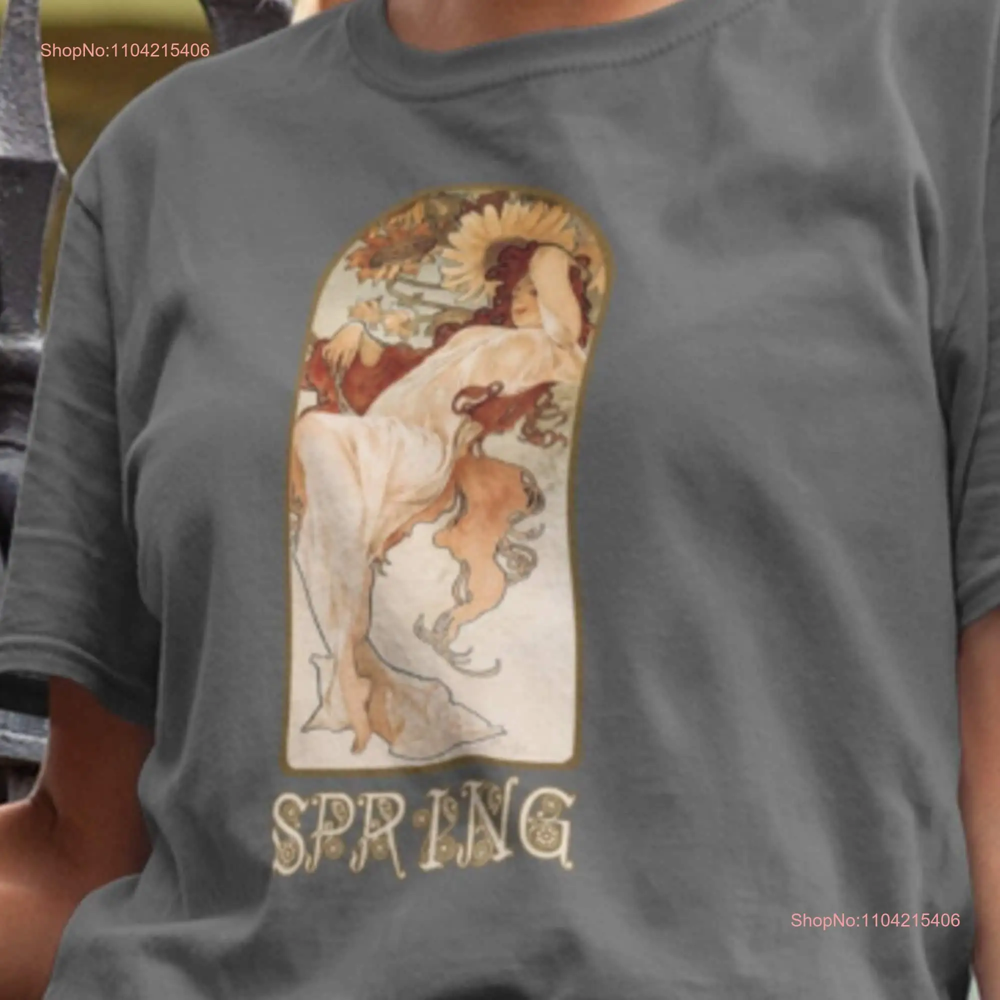 Alphonse Mucha Spring T Shirt Art Nouveau Four Seasons Vintage Summer Indie Alt Clothing Clothes  long or short sleeves