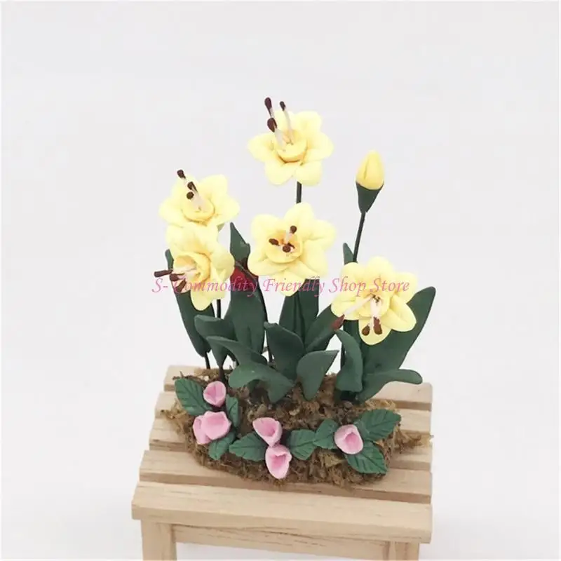 85AE – plantes maison poupée, figurine fleur jaune, modèle fleur, décorations pour maisons poupée, accessoires