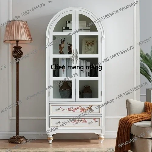 

ZG185American Bookcase with Glass Two-Door Cabinet File Cabinet Sideboard Cabinet Bookshelf Study Furniture Painted