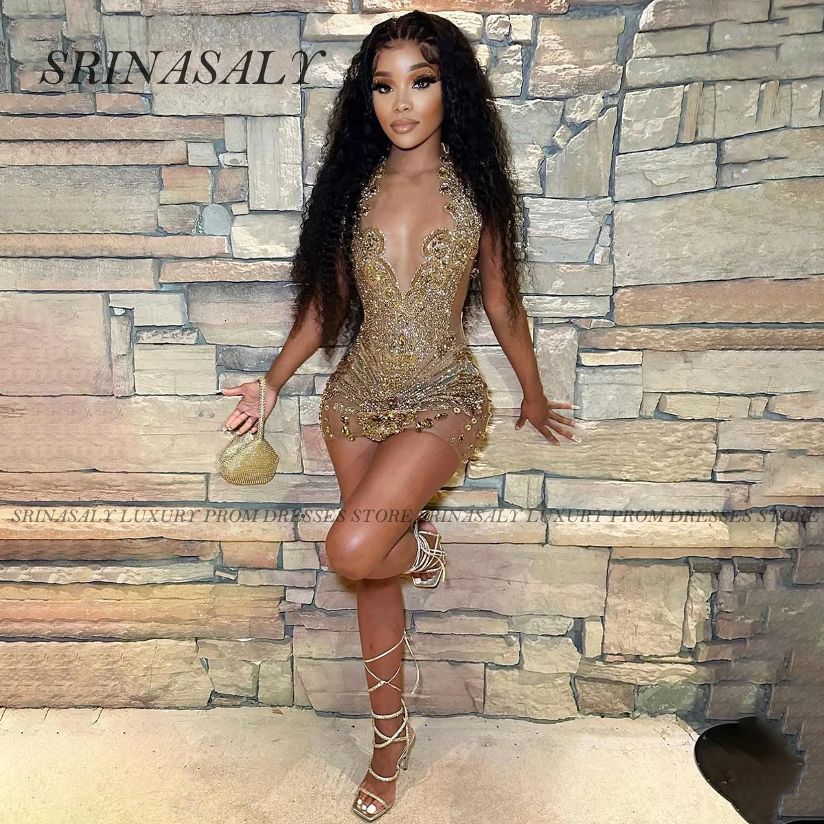 

Customized Sleeveless Bead Crystals Short Prom Dress For Black Girl Rhinestones Cocktail Birthday Party Gown Homecoming Dresses