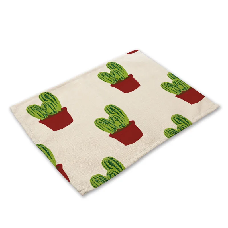 Cactus Pattern Placemat Dining Table Mat Linen Drink Coaster Bowl Cup Mats Kitchen Pads 45*32cm Home Decor