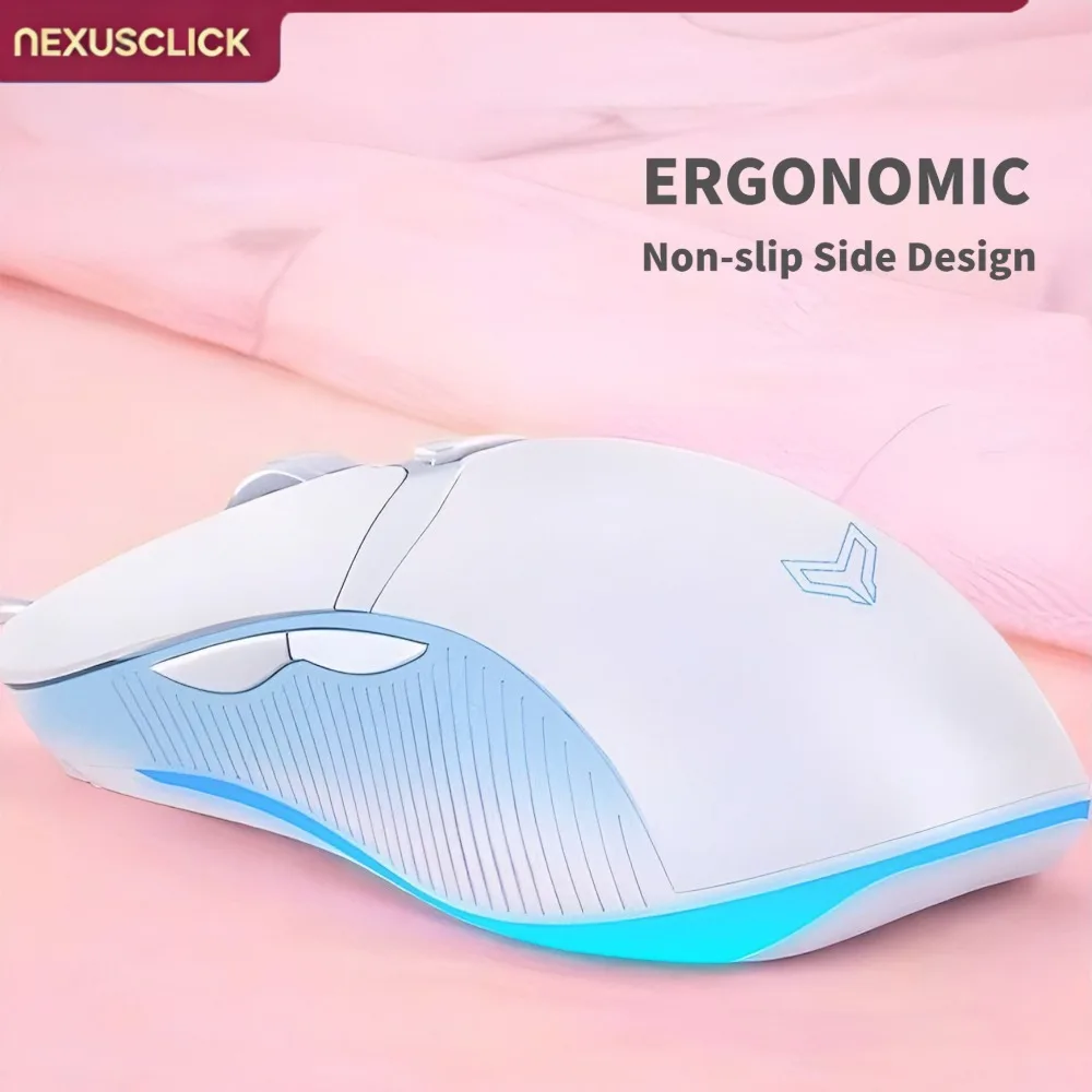 NexusClick Cute Pink Wired Gaming Mouse,Silent Click 3200DPI RGB Backlight Office Mice Ergonomic For Girls Student Laptop PC Mac