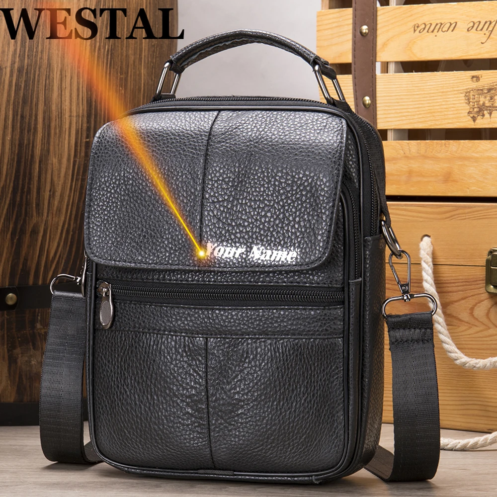 

WESTAL 100% Genuine Leather Men's Bag ipad Flap Crossbody Bags Men Leather Designer Bag Male Messenger Top-handle Bags for Men