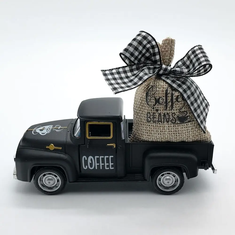 Diecast Coffee Truck Pickup Burlap Sack Model Toys Metal Truck Model Vintage Retro Classic Mini Coffee Truck Kitchen Decor