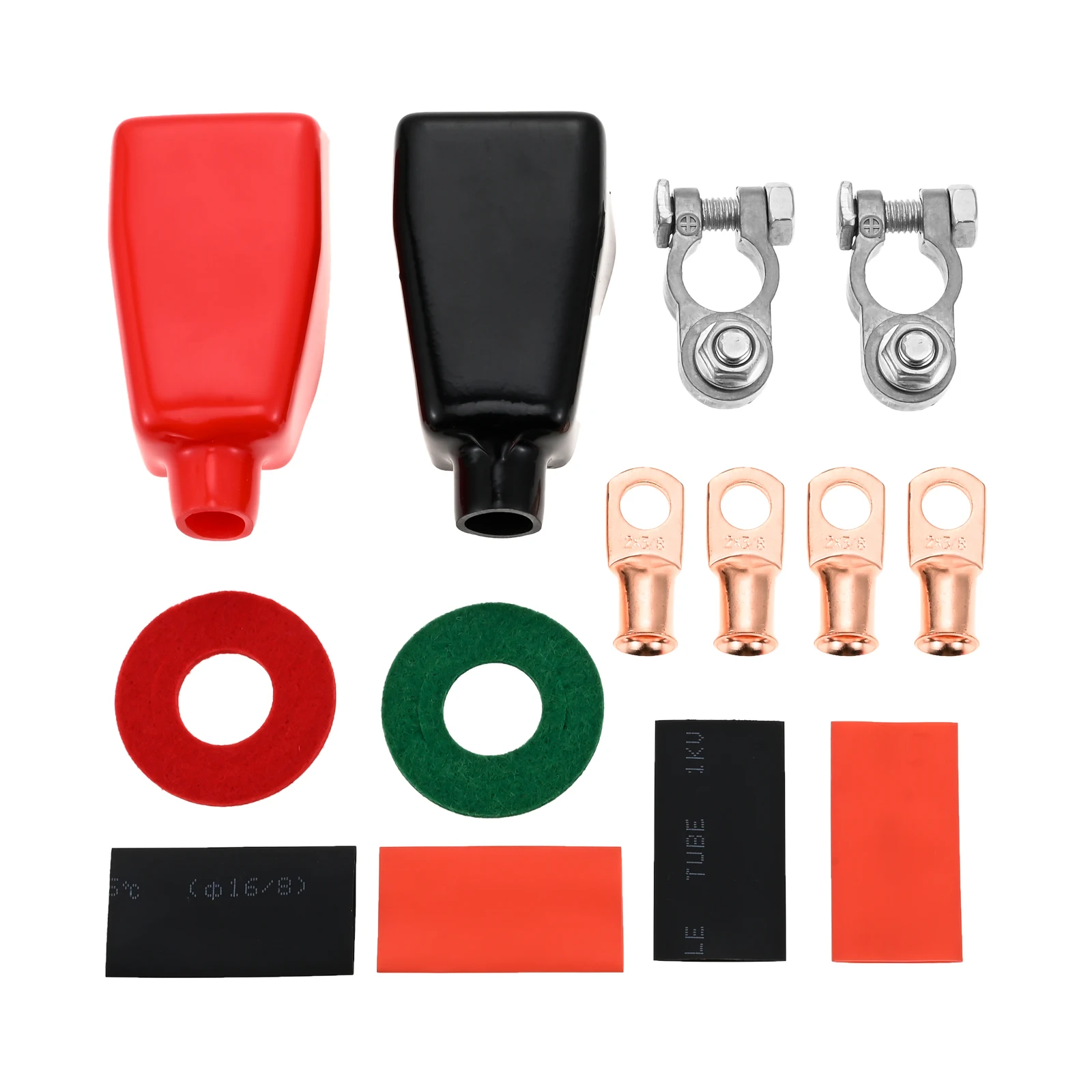 

Комплект разъемов для автомобильного морского аккумулятора, 4 шт., 2 калибра, медные наконечники 3/8 дюйма + 4 термоусадочных трубки + 2 клеммные крышки + 2 шайбы