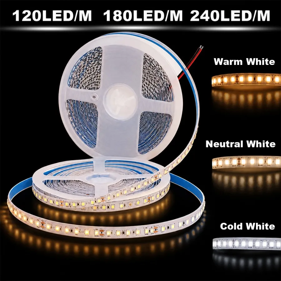 0.5-10m 12V/24V SMD2835 LED Strip 240LEDs/m Lamp Strip Flexible Cuttable Soft Lamp Bar TV Kitchen Staircase Wine Rack Decoration
