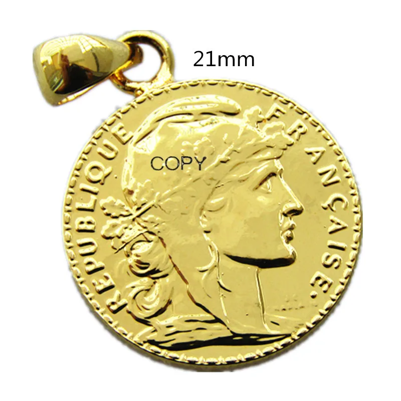 P(30) Coin Pendant 1912 France 20 Francs Rooster Gold Plated Copy Coin (21mm)