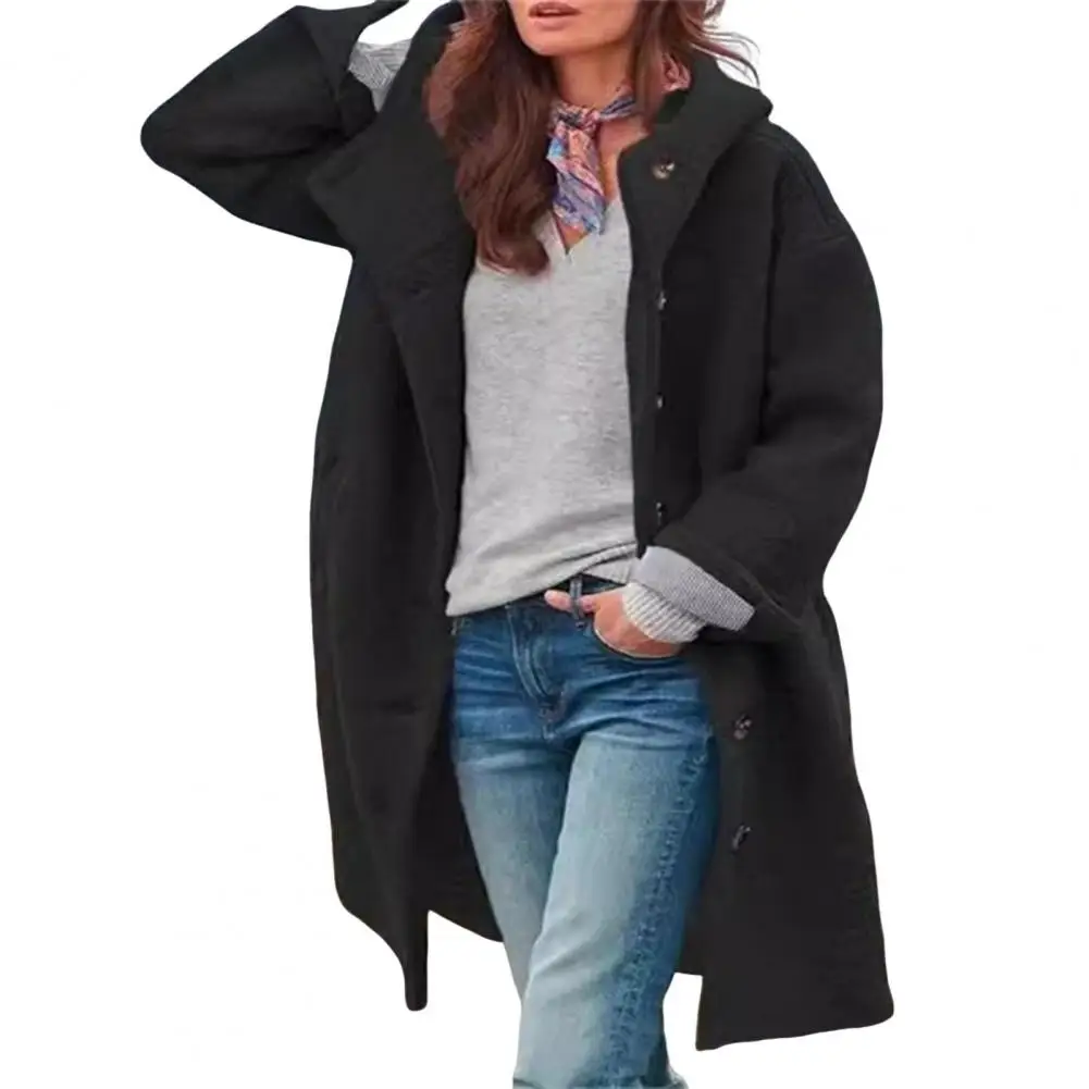 

Loose Jacket Women's Hooded Coat with Buttons Placket Pockets Outerwear for Autumn