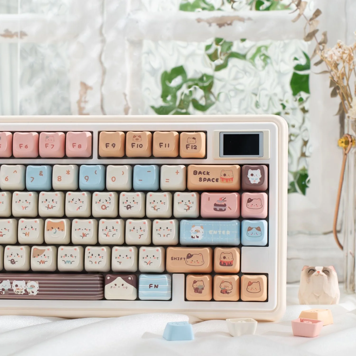 

Key Caps MAO Profile Sea Salt Cat Pink Black Cat Ear Shape Cute Keycaps for Gaming Mechanical Keyboard Custom Keycaps PBT