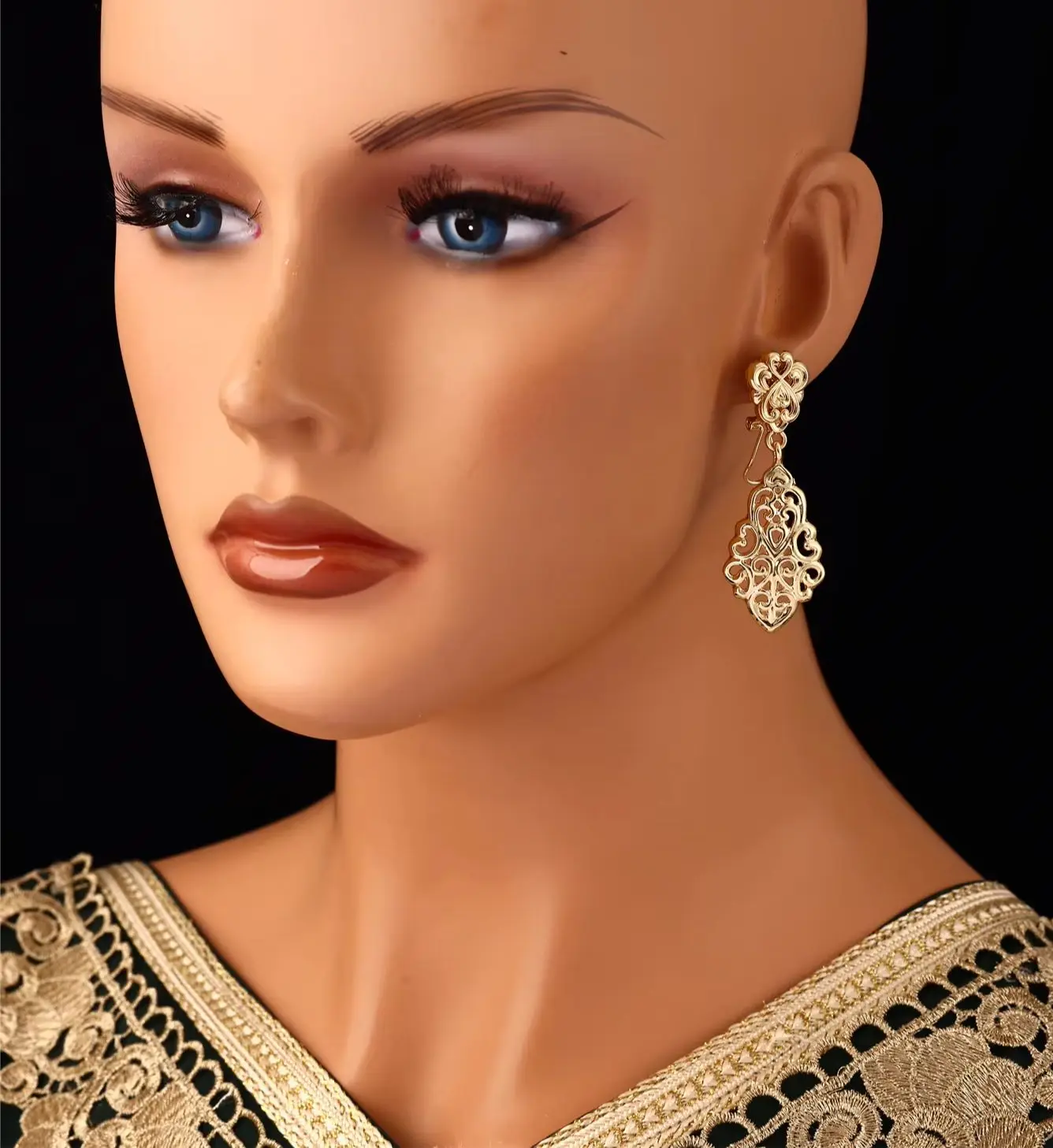 Moroccan Gold Hollow Filigree Dangle Earrings Vintage Ethnic Drop Earrings for Women Arabic Caftan Wedding Jewelry