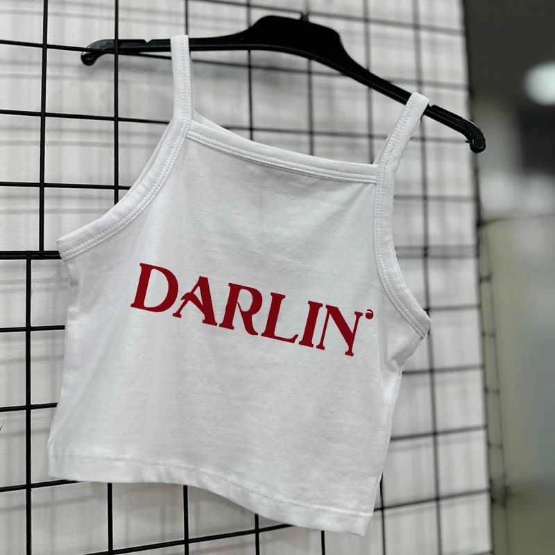 Retro Gothic Women's Skinny Vest Baby T-shirt 2000s Emo Girl Y2k Style Clothing Top Pattern Vest Junk Rock Crop Top Y2k Top